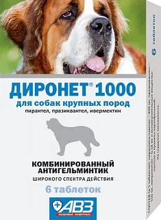 Dironet® 1000 for large breeds dogs: description, application, buy at manufacturer's price