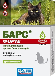 Bars Forte fleas and ticks drops for cats: description, application, buy at manufacturer's price