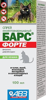 Bars Forte spray against fleas and ticks for cats: description, application, buy at manufacturer's price